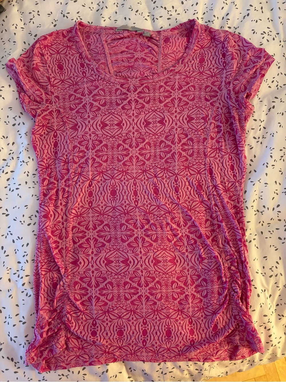 Pink Patterned Athletic Top with Logo Tag